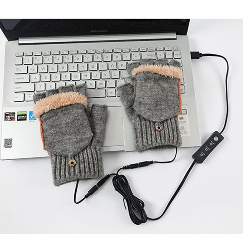 Unisex USB Electric Heating Winter Outdoor Heated Gloves Pure Color Full&Half Finger Warmer Mitten Hand Warmer Thermal