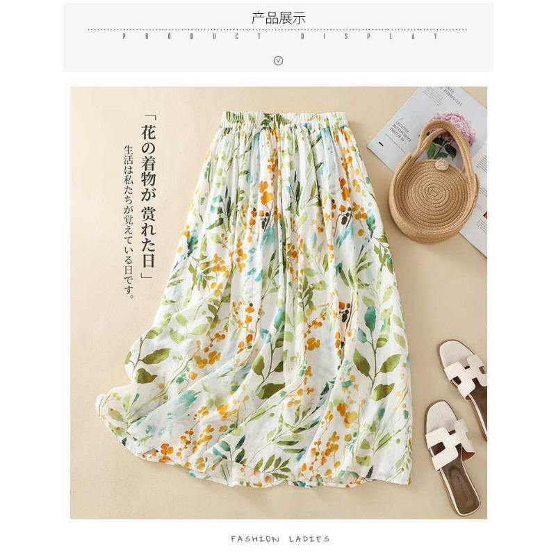 Summer A-Line Floral Big Hem Lined Half-body Skirt