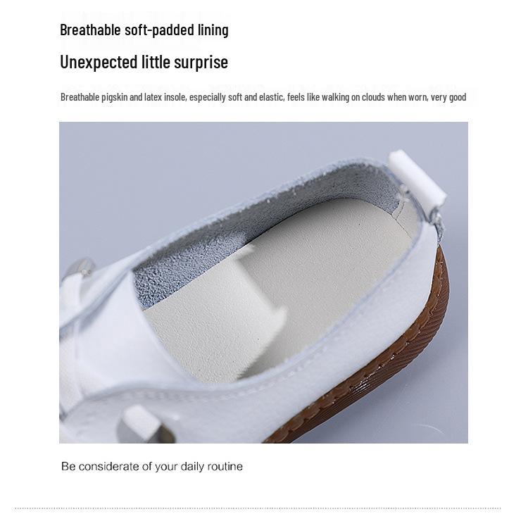 Women's Genuine Leather Slip-On Shoes - Autumn Soft Sole, Non-slip, Casual White Flats