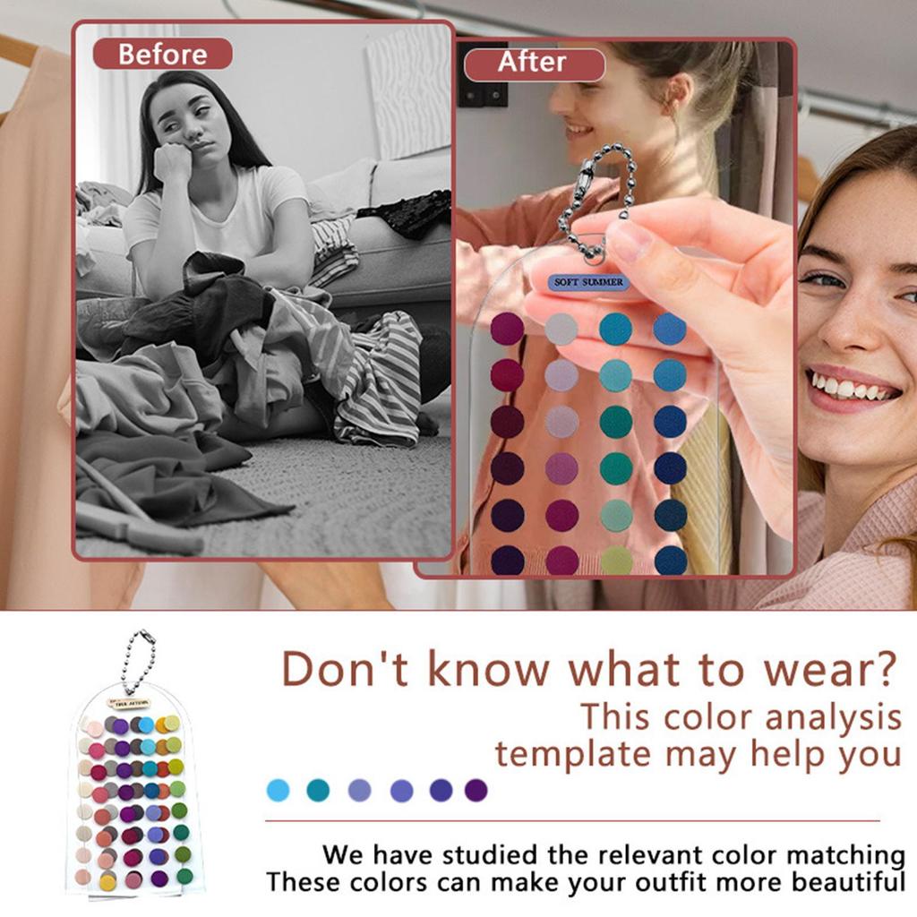 Color Analysis Template Cards 2 Pieces Portable Double-Sided Guide Acrylic Color Matching Guide with Bead Chain for Outfit