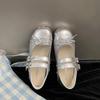 Mode Retro Rundkopf Flachschuhe mit flachem Ausschnitt Frau Weiche Sohle Ballett Mary Jane Schuhe Doppelschnalle Lässige Schleife Damen Slipper