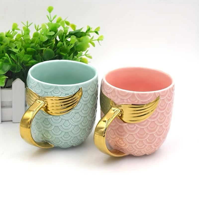 Novelty Mermaid Mug With Golden Tail Handle Cute Coffee Cup Ceramic Cup Large Tea Cup Suitable For Valentine's Day Gifts
