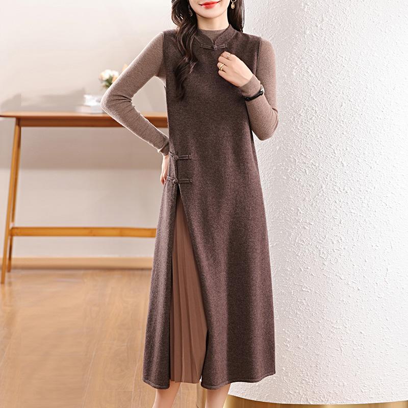 

Женское кашемировое платье Qinghe кашемир 30% кашемир 70% шерсть осенне-зимняя кашемировая юбка мягкая и теплая XXL темно-коричневого
