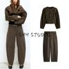 Loose Mid Waist No Stretchy Straight-Leg Pants 1263628 Waist Round Neck Long Sleeves Denim Outwear 1268595