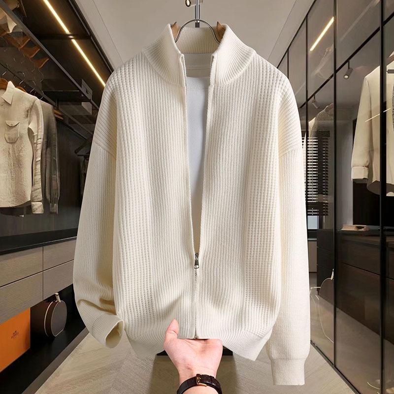 Vielseitige einfarbige Strickjacke mit Reißverschluss Herrenpullover Herbst und Winter Slim Pulloverjacke Stehkragen Top