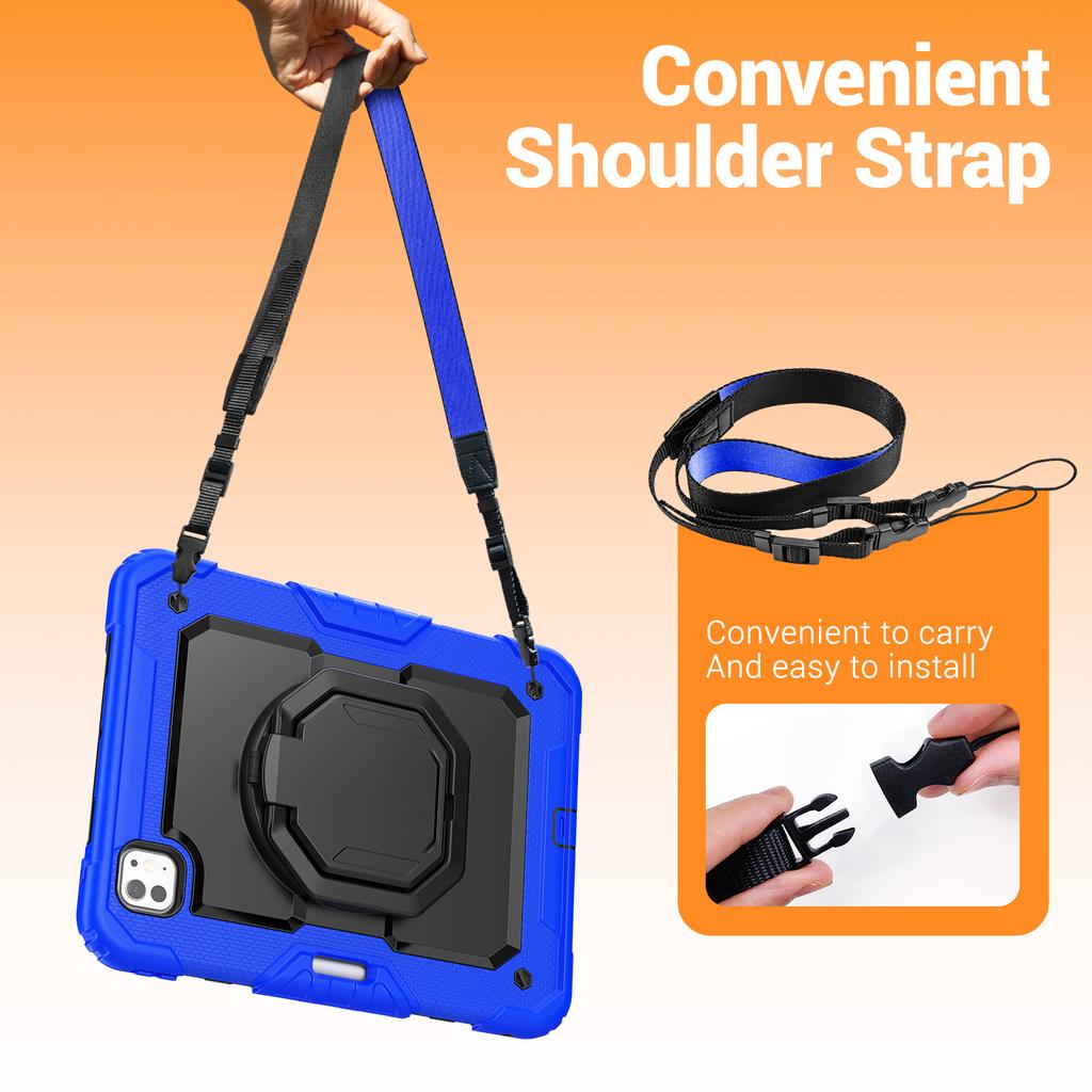 Rotatable Handle Grip Case for IPad Pro 11 2025 M5 2024 M4 A3357 A3358 A3359 A2836 A2837 A3006 Kids Stand Cover Shoulder Strap