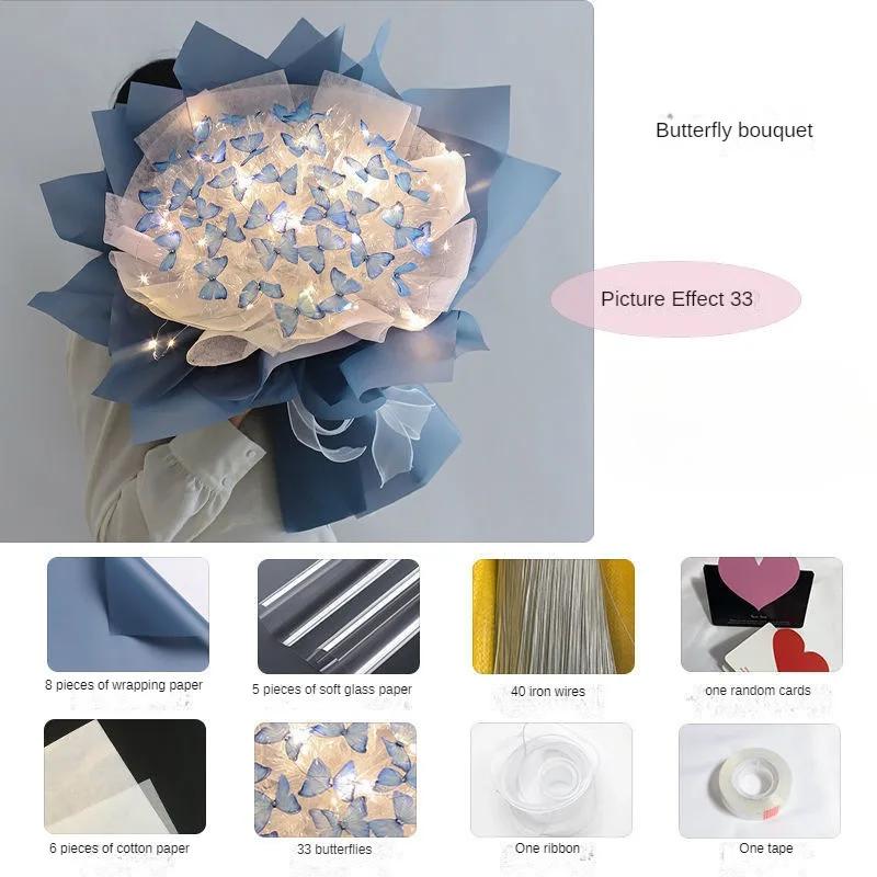 Butterfly Bouquet DIY Handmade Material Bag for Girlfriends Birthday Gift High-end Feeling Girls Table Decoration for Wedding