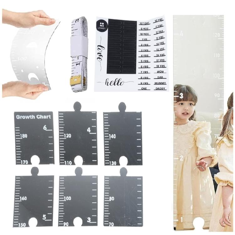 Puzzle Growth Chart Mirror Acrylic Kids Foldable Height Measuring Ruler Sticker for Children Bedroom Nursery Wall Decors