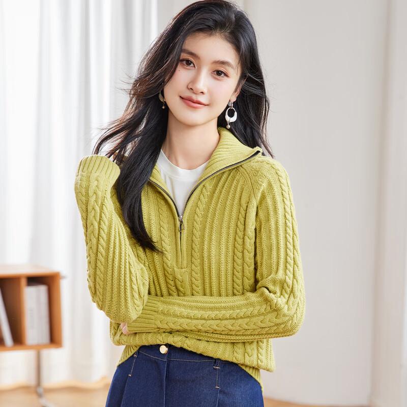 Women s Thickened Cable Knit Lapel Pullover Sweater L