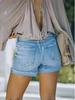European & American Women's Handmade Ripped Light Blue Loose Denim Shorts