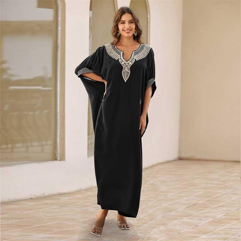 2024 Black Fashion Badedrakt Cover Up For Kvinner Hus Kjole Elegant broderi Kaftan Summer Beach Badedrakt Coverup Outfit Q1622