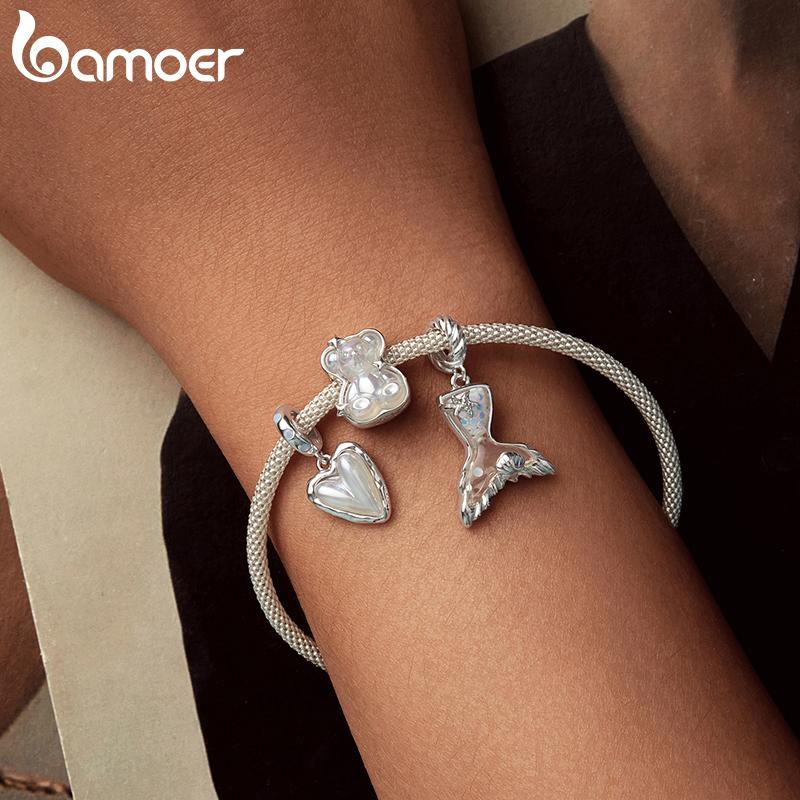 BAMOER Solid 925 Sterling Silver Aurora Butterfly Bear Mermaid Charm Bead Fit Original Bracelet Bamoer DIY Jewelry Accessories