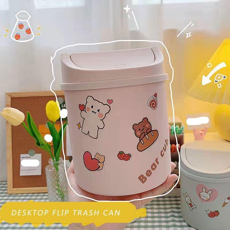 Desktop Trash Can Cute Net Red Mini Girl Ins Covered Small Office Home Simple Nordic Storage Box To Send Sticker Pen Holder Storage Waste Bin