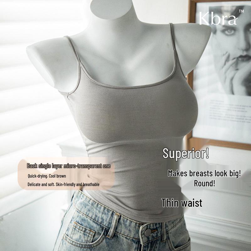 

Kbra Manga Топ-майка с подкладкой на груди - Женский летний жилет для увеличения маленькой груди Large