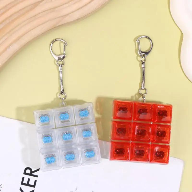 4/9 Keys LED Keyboard Keychain Fidget Toys Crystal Clicker Sensory Toy for Stress Relief Keyboard Keychain Fidget Gadget