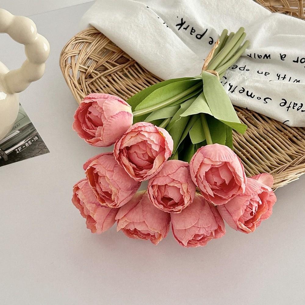 9pcs/bunch Silk Artificial Tulip 39cm Fake Flower Realistic Faux Tulip Bouquet Home