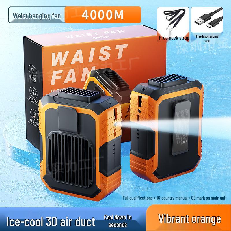 Portable Waist/Neck/Handheld Fan - USB Rechargeable, Clip-On, Ideal for Outdoor and Construction Site Use