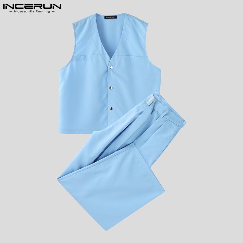 INCERUN Two Pieces Men Sleeveless Waistcoat and Long Suit Pants Trousers Casual Sets