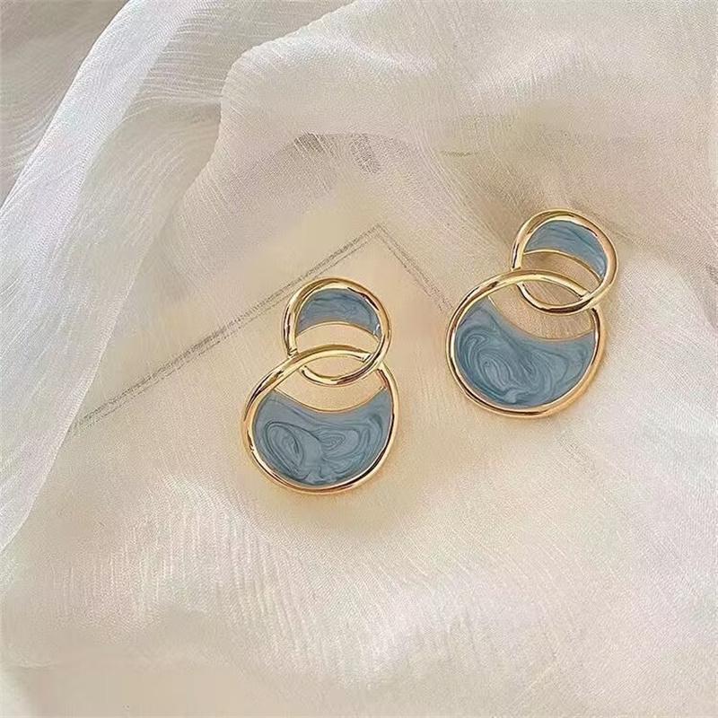 New Geometric Circular Blue Enamel Glaze Earrings Pendants For Women Fashion Luxury Elegant Drop Earrings Jewelry Gifts