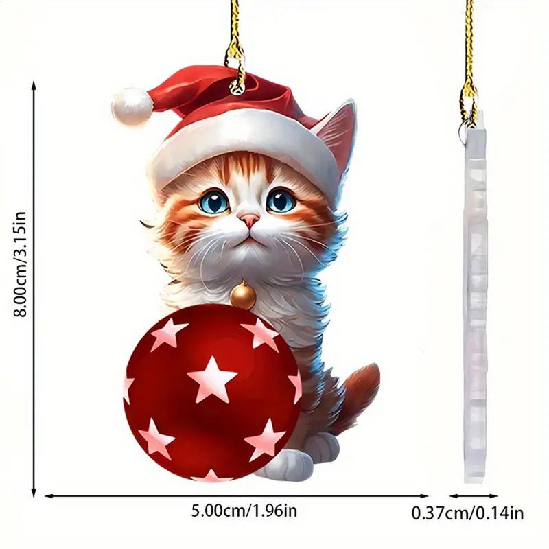 Christmas Creative Cat Car Pendant Car Acrylic Pendant Cute Cat 2D Flat Car Charm Cute Cat Car Acrylic Pendant Christmas Tree