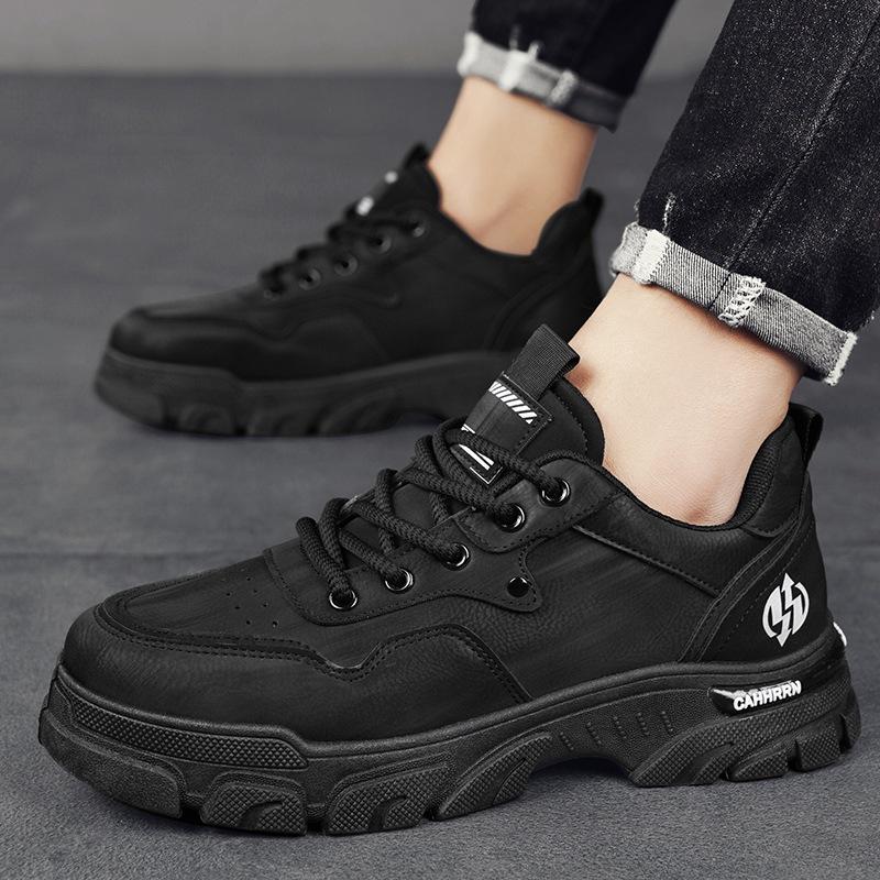 

Новые мужские кожаные ботинки, уличные, стильные, на толстой подошве, кожаные, повседневные, мужские, рабочие, ботильоны для отдыха на природе 44 чёрный