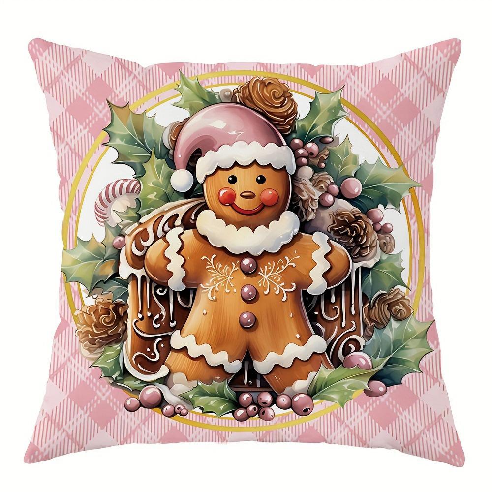 Christmas Themed Pillowcases: Gingerbread, Candy Canes, and Cozy Holiday Scenes Sofa Room Cushion Cover Home Decoration Gift