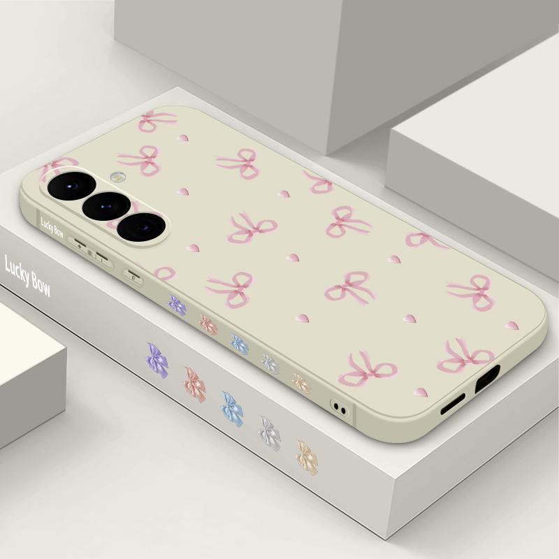 Pink Bow Print Soft TPU Case For Samsung Galaxy S25 S24 S22 S23 Ultra S24 FE A55 A53 A54 A35 A15 A16 A36 5G Silicone Phone Cover