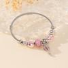 Adjustable Open Bangle Bracelet With DIY Beaded Pink Air Balloon Charm Stainless Steel