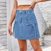 Women's Elastic Waist Straight Mini Denim Skirt Street Style Cargo Mini Skirt