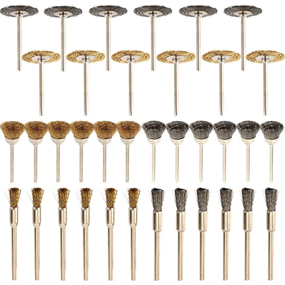 36Pcs Brass Brush Steel Wire Wheels Brushes Drill Rotary Tools Polishing Rotary Tools Metal Rust Removal Brush Set