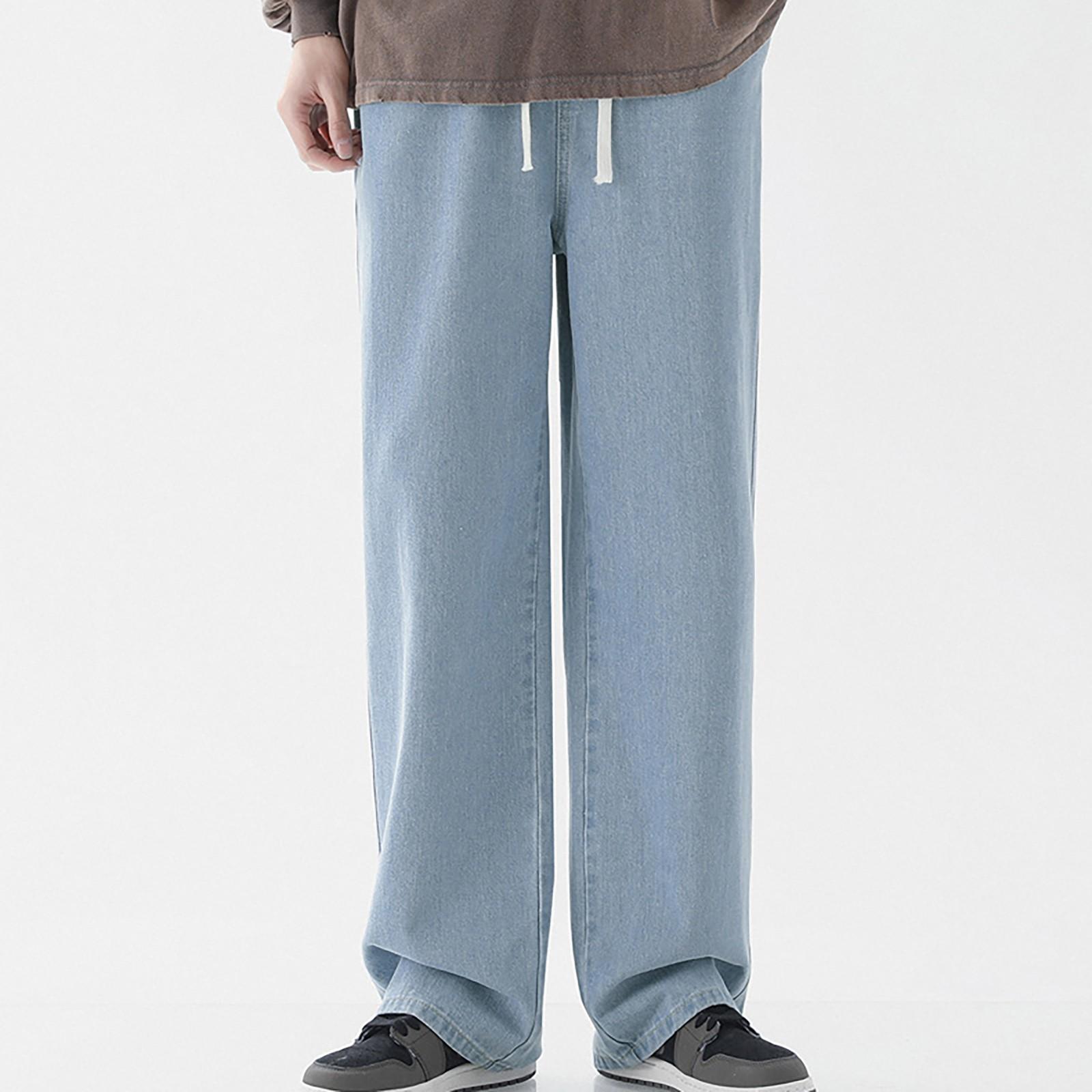 

Мужские хлопковые и льняные модные повседневные однотонные дышащие брюки XL небесно-голубой