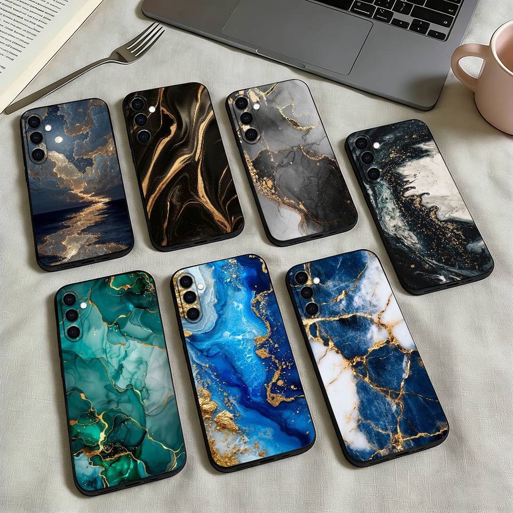 Marble Art Black Gold Phone Case Black Silicone Soft For Samsung Galaxy A73,A72,A71,A70,A53,A52,A51