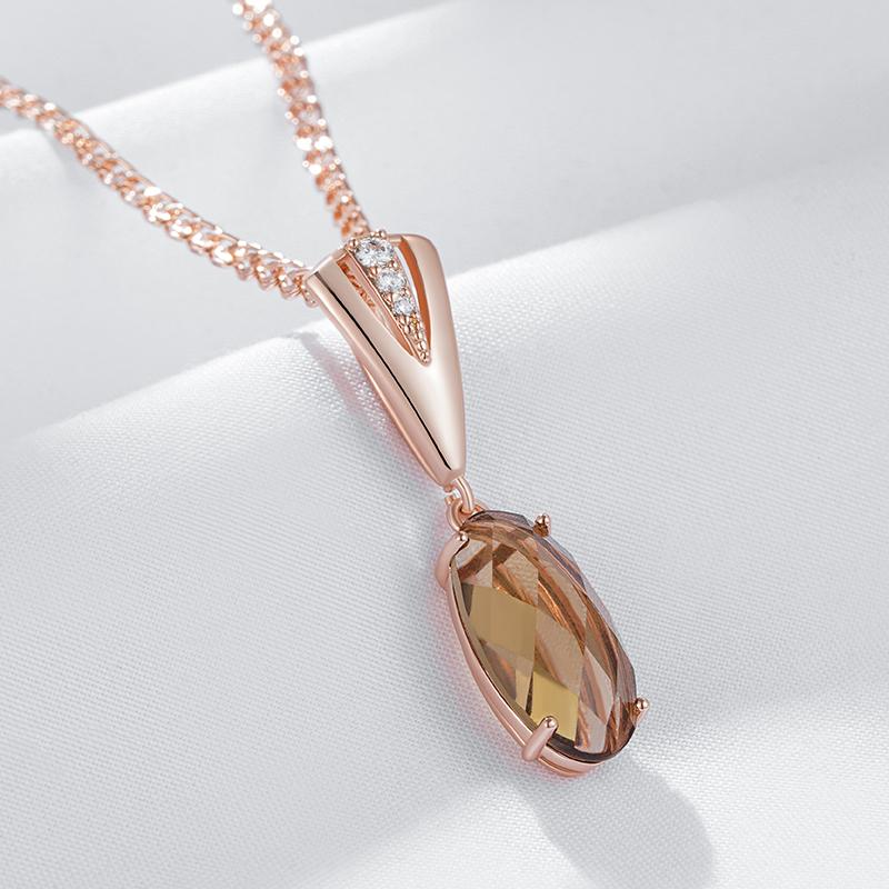 Round Light Brown Natural Zircon Pendant Necklace For Women Simple Rose Gold Color High Quality Daily Jewelry