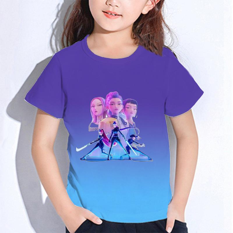 Sommer Huntrix Jente Kpop T-skjorter Barn Demonjegere T-skjorte Zoey Rumi Mira Gutter Jenter Kortarmede Topper Løs O-hals Barneklær