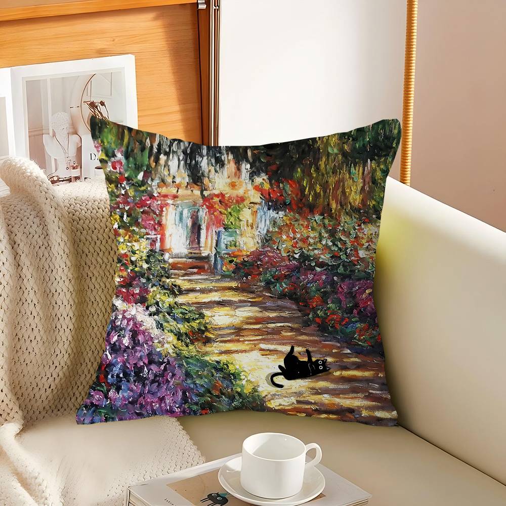 Claude Monet Classic Art Collection Cat Pillow Cover For Bedroom Room And Living Room Sofa Decorative Cushion Cover
