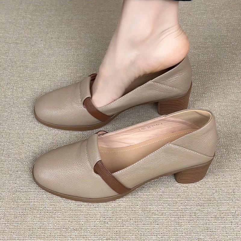 

Овчина~ Французские ретро туфли на высоком каблуке с мягкой подошвой, женственность, натуральная кожа, не устают, на одной педали, маленькие кожаные туфли, одинарные с 34