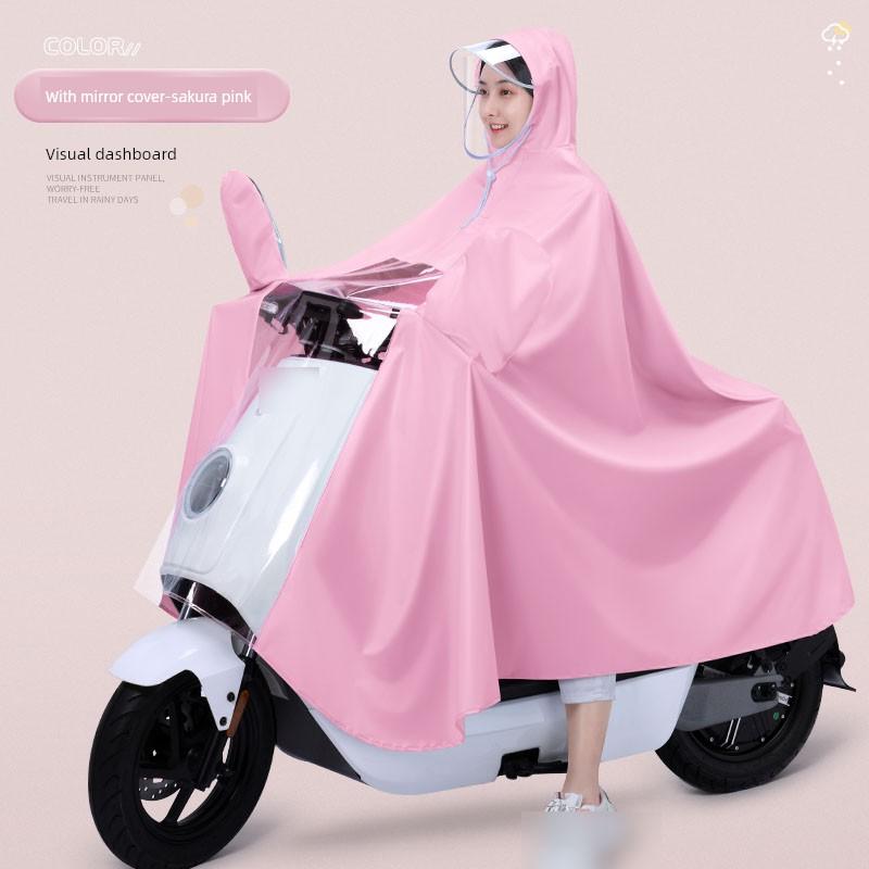 Electric Motorcycle Raincoat for Women, Double-Person Full-Body Long Raincoat, Storm-Proof, Parent-Child Riding, Mother-Child Dedicated Rain Poncho