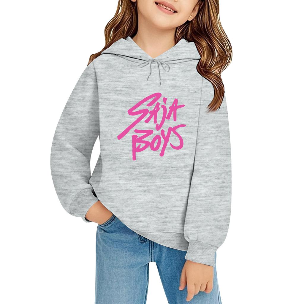 Kids' Long Sleeve Loose Pullover Letter Print Drawstring Hooded Sweatshirt