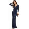 Long-sleeved V-neck sequined fishtail dress host banquet evening dress women's long dress bridesmaid dress toasting dress