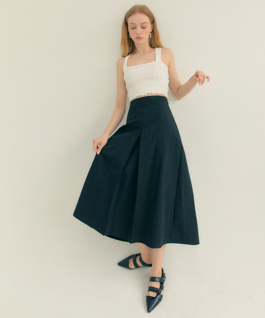THEFRHT Cotton Pleated A-Line Long Skirt Black