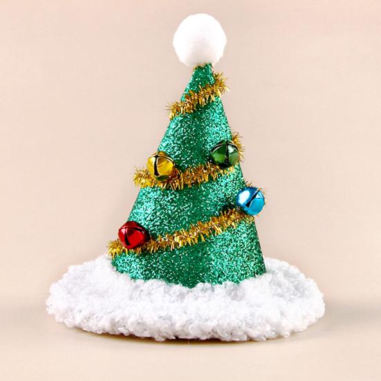 Pet Christmas Hat Xmas Tree Hat with Pompom And Bells Cats Glitter Santa Claus Hat with Adjustable Strap for Cats Dogs Holiday Parties Dress-up