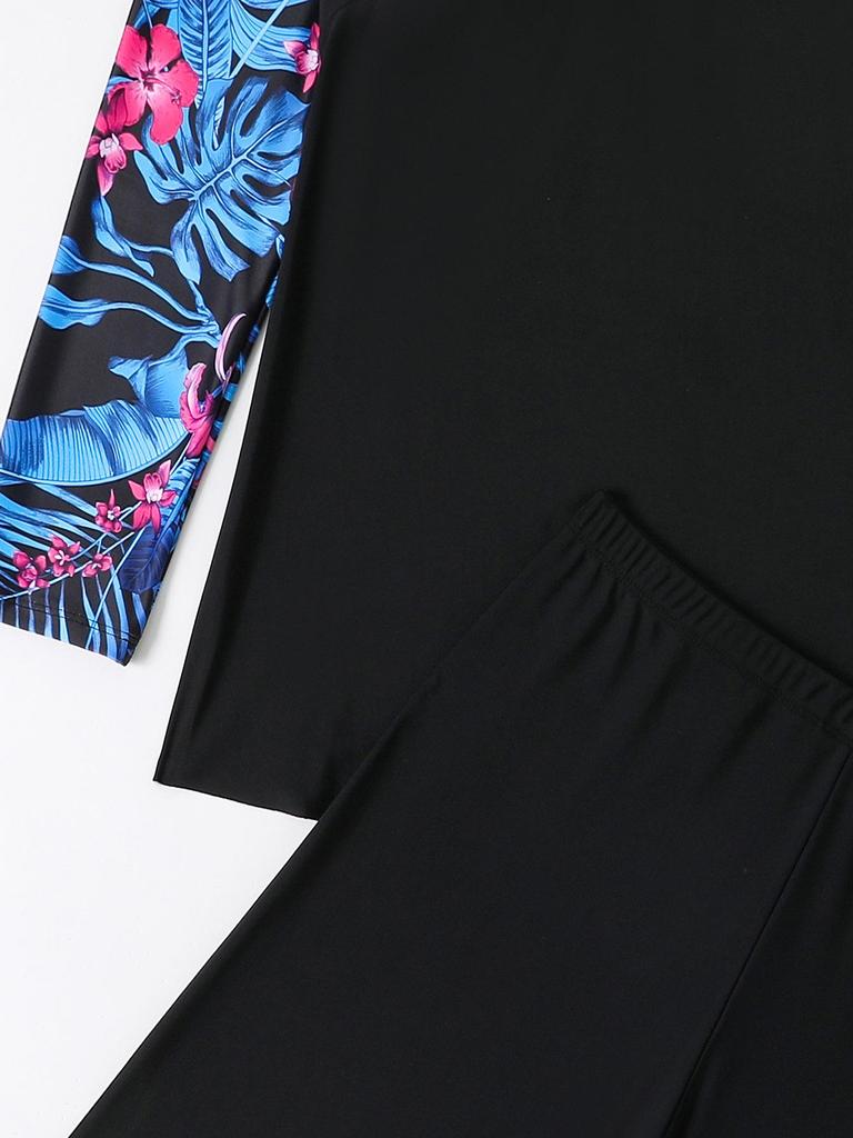 2024 Women's Plus Size Long-Sleeve Split Tankini Surf Swimsuit