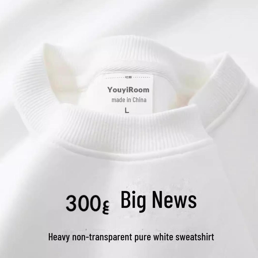 Unisex Heavyweight Cotton Sweatshirt, 300g, Long-Sleeve, Round Neck, Plus Velvet, Solid Color.