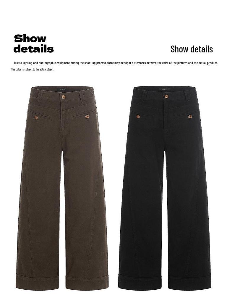 Yongfang Unisex Retro Wide-Leg Work Pants with Button Pocket Design
