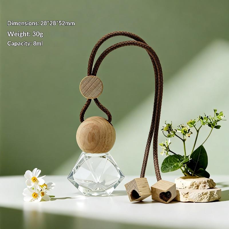 1Pcs Perfume Glass Bottle Empty Car Air Freshener Pendant With Wooden Caps Refillable Car Essential Oil Diffuser Bottle