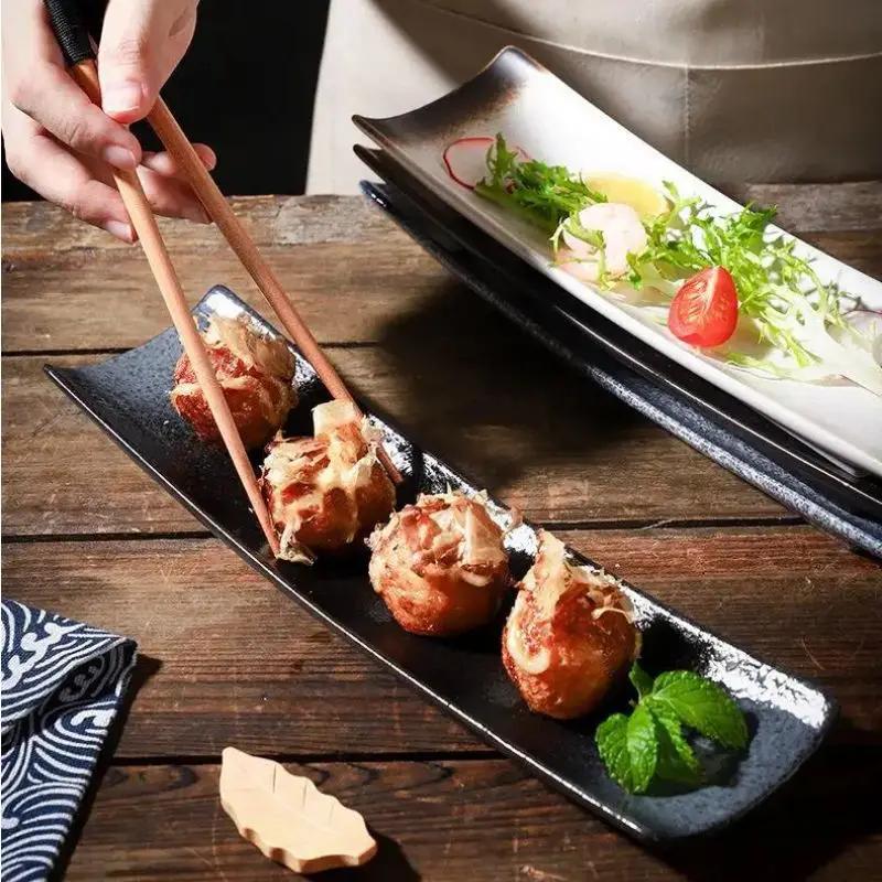 Lange Platte Dessertteller Japanischer Stil Keramik Sushiplatte Restaurant Barbecue Geschirr Hotel Haushalt Fischplatte