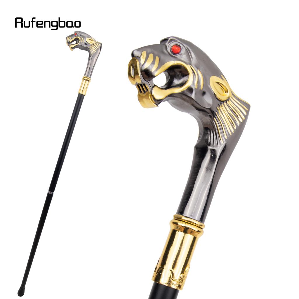 Golden Black Leopard Red Eye Luxury Fashion Cosplay Walking Stick Party Decorative Cane Elegant Crosier Knob Stick 92cm