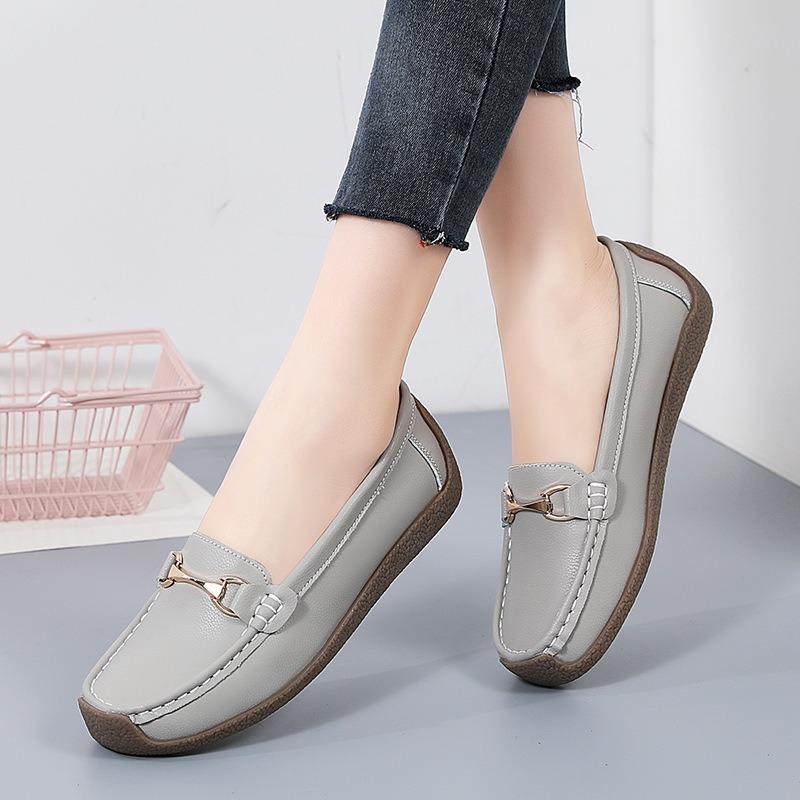 

Leather Loafers Women s Slip-On Round Toe Comfort Casual Shoes with Metal Buckle 43 сірий