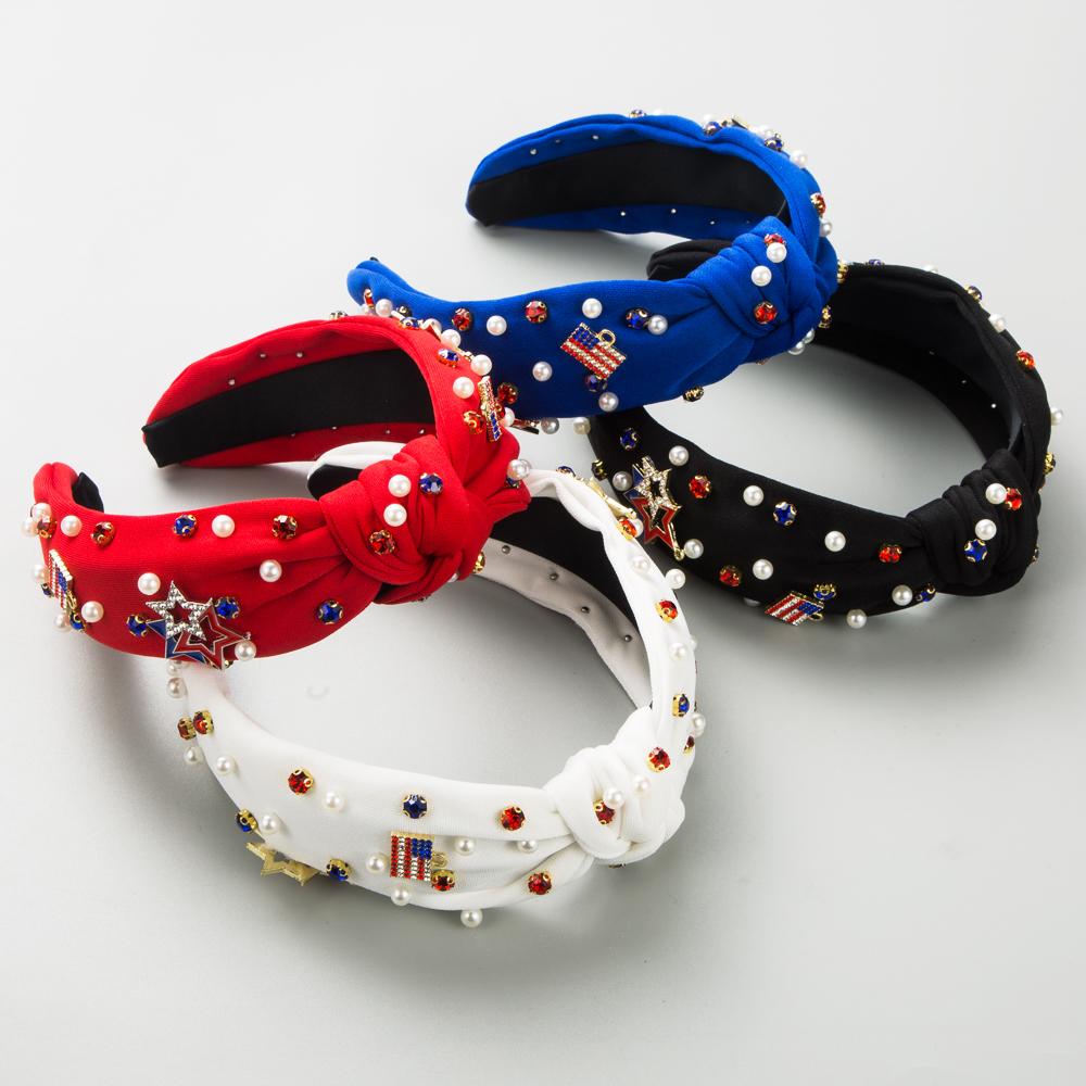 Hair Bands, Red, White, Blue Nail Beads, Diamonds, Oil Drops, National Flag Accessories, Festive Hair Accessories