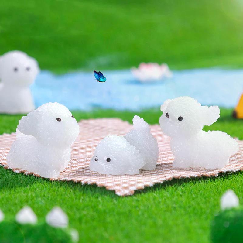 5Pcs Cute Cartoon Resin Luminous Mini Dog Figures Miniature Statues Creative Fashion DIY Home Decoration Accessories Gifts
